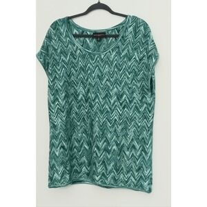 Dana Buchman Knit Top Womens Size 0X (L) Teal Chevron Sparkle Pullon Pre-owned